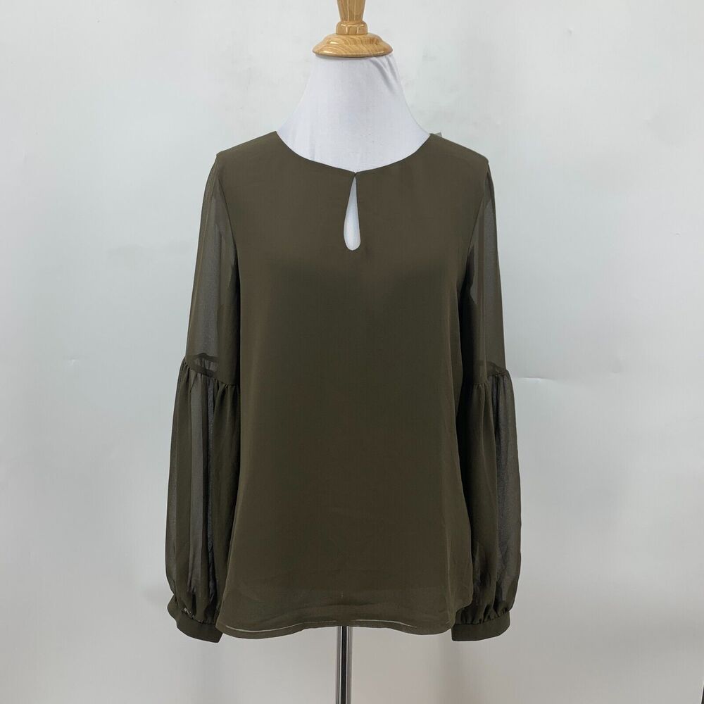 Express Blouse Womens S Small Otter Keyhole Crew Tiered Balloon Sleeves Juliet - Picture 2 of 16